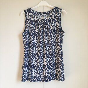 Geometric Stretchy Collar Pleated Tank Top